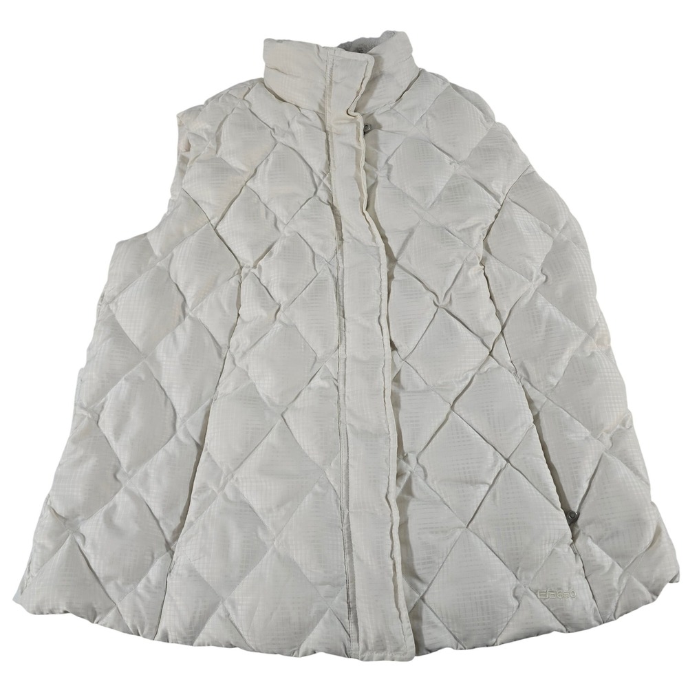 Eddie Bauer EB650 Goose Down Puffer Vest Womens 1X White Quilted Full Zip 15057